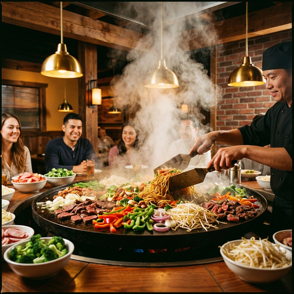 Chef cooking at Mongolian BBQ Grill